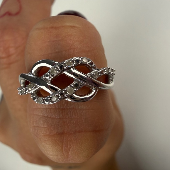 Macys Womens Sterling Silver Diamond Open Weave 1/10 CT TW Ring - Picture 2 of 9